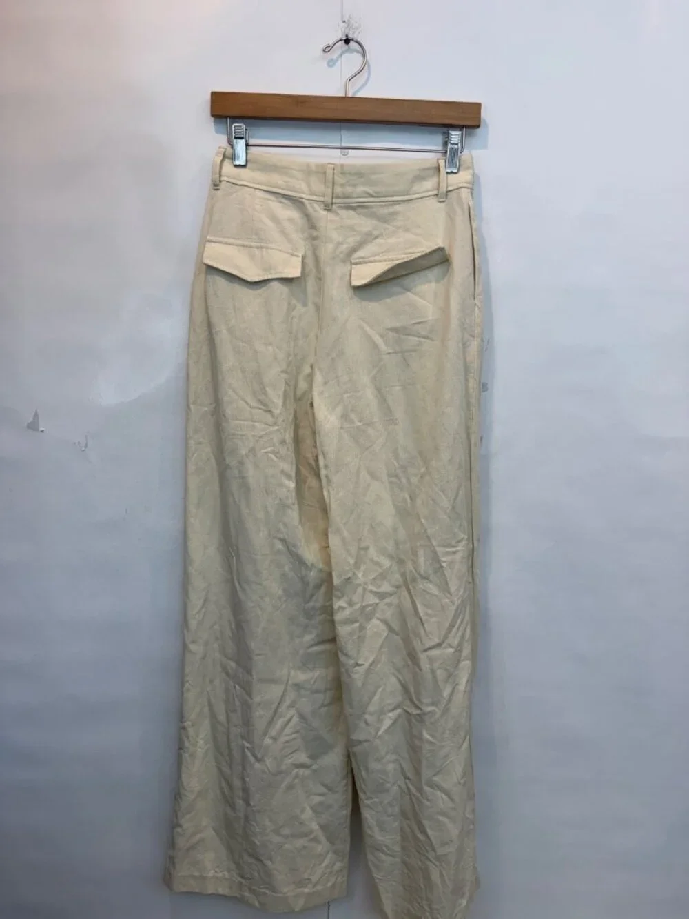 Zara Women's High Rise Pleated Wide Leg Pant Size XS Vanilla White Linen Blend